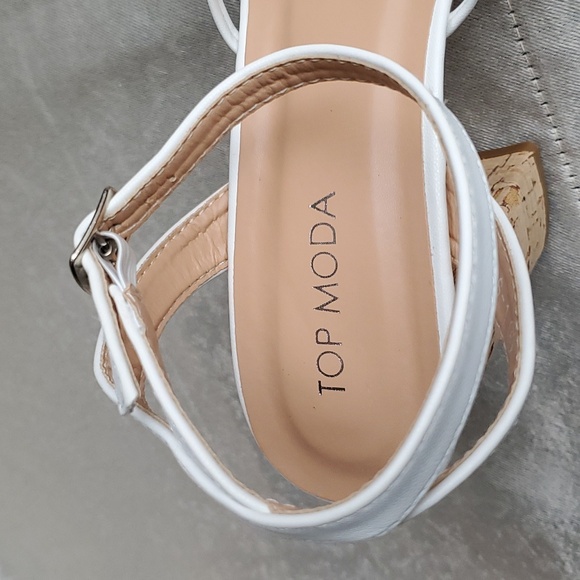 🆕️ TOP MODA White Knotted Cushioned Platform Cork Block Heel Sandals SIZE: 8 - Picture 10 of 11